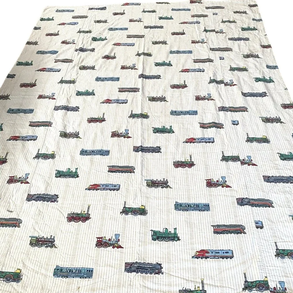 Vintage train locomotive quilt handmade striped tracks transportation kids 88x66